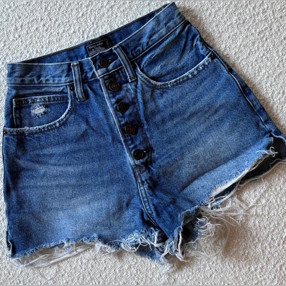 Abercrombie & Fitch Pants - Abercrombie and Fitch Medium Dark Blue Button High Rise Denim Short Shorts 24 00